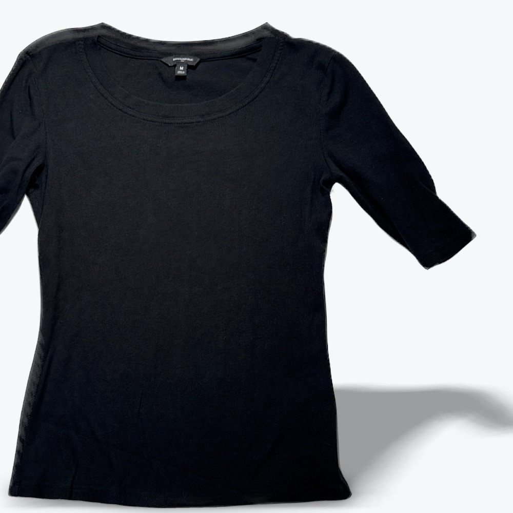 Banana Republic Cotton Top Scoop Neck 3/4 Sleeve Ribbed Womens Medium Black